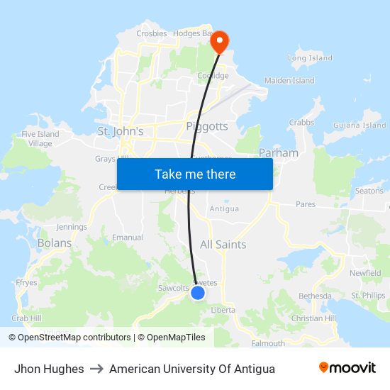 Jhon Hughes to American University Of Antigua map