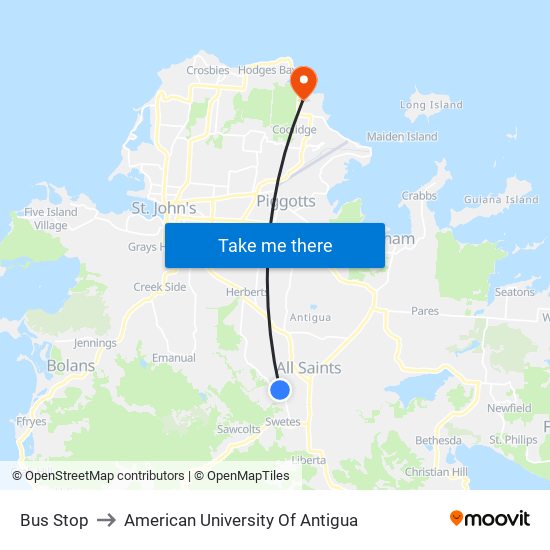 Bus Stop to American University Of Antigua map