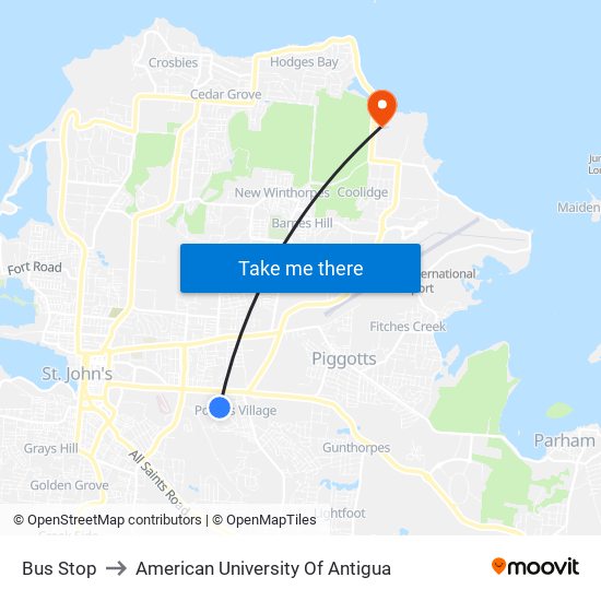 Bus Stop to American University Of Antigua map
