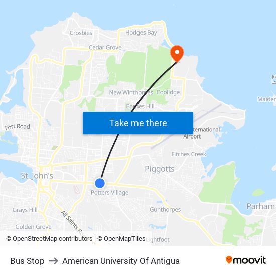 Bus Stop to American University Of Antigua map