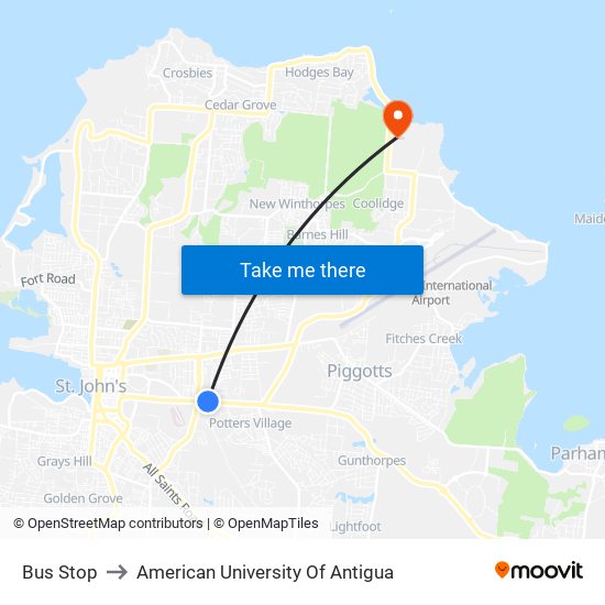 Bus Stop to American University Of Antigua map