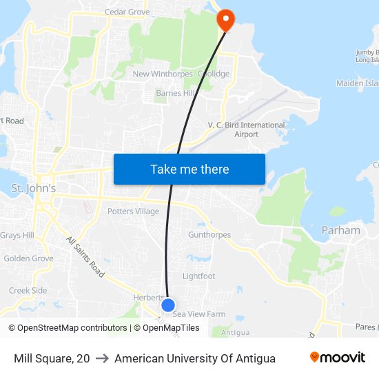 Mill Square, 20 to American University Of Antigua map