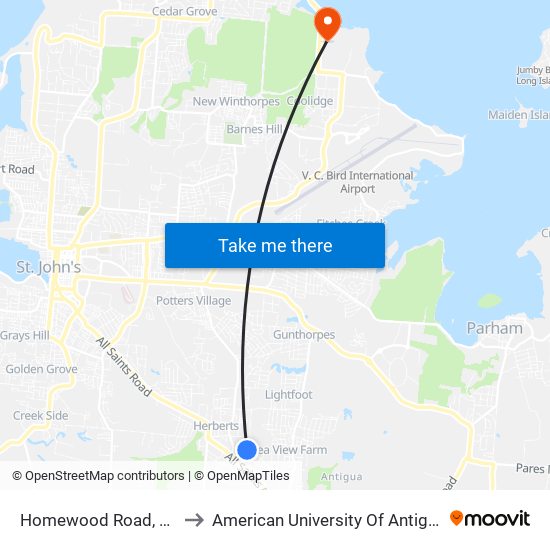 Homewood Road, 15 to American University Of Antigua map