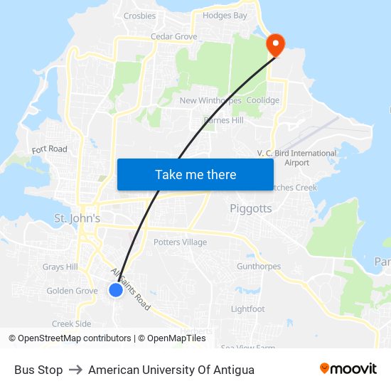 Bus Stop to American University Of Antigua map