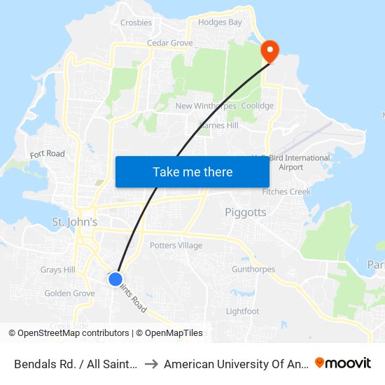 Bendals Rd. / All Saints Rd. to American University Of Antigua map