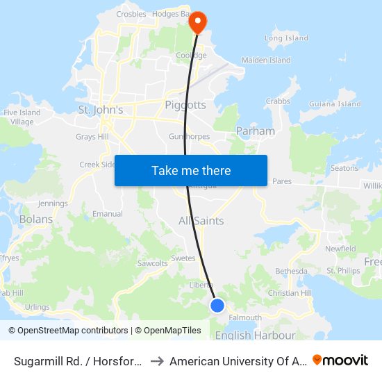 Sugarmill Rd. / Horsford Alley to American University Of Antigua map