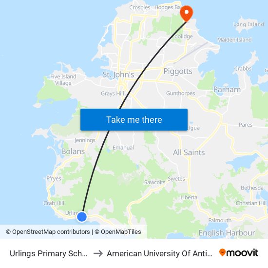 Urlings Primary School to American University Of Antigua map