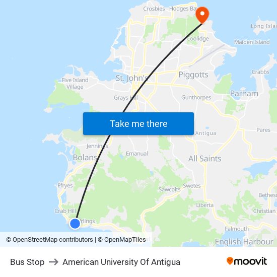 Bus Stop to American University Of Antigua map