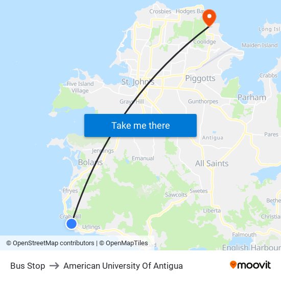 Bus Stop to American University Of Antigua map