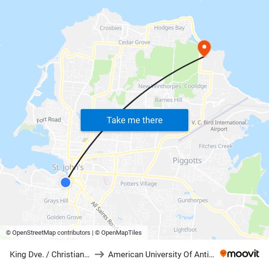 King Dve. / Christian St. to American University Of Antigua map