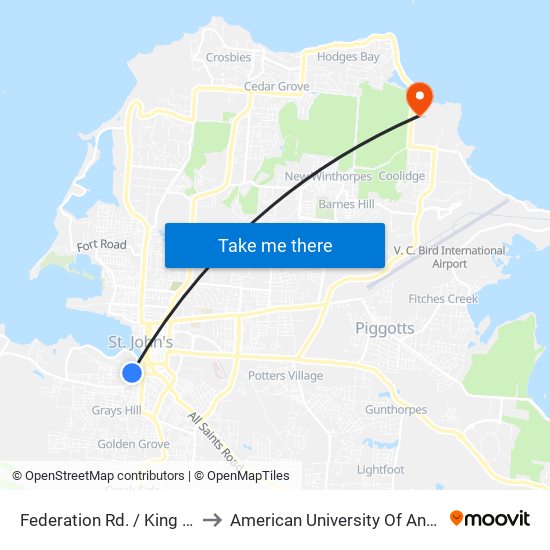 Federation Rd. / King Dve. to American University Of Antigua map