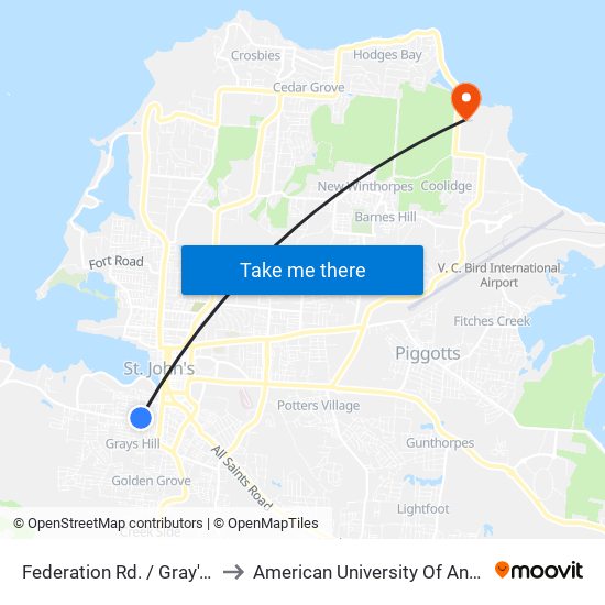 Federation Rd. / Gray's St. to American University Of Antigua map