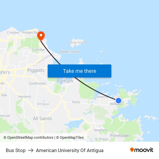 Bus Stop to American University Of Antigua map