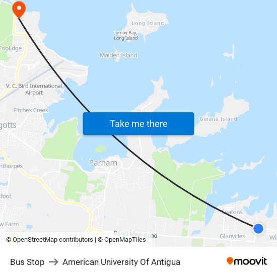 Bus Stop to American University Of Antigua map