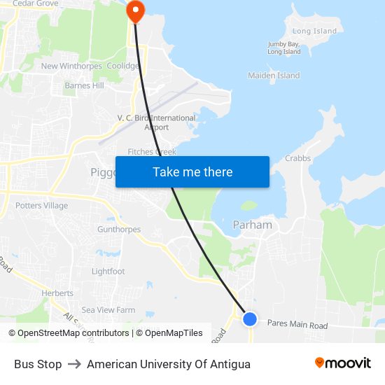 Bus Stop to American University Of Antigua map