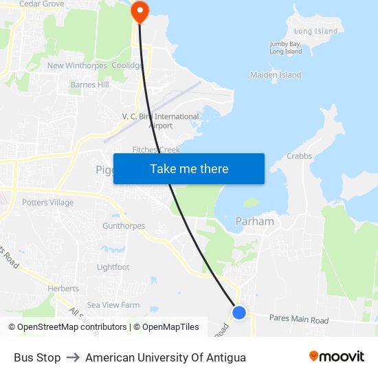 Bus Stop to American University Of Antigua map