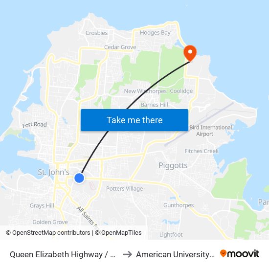 Queen Elizabeth Highway / Parliament Dve to American University Of Antigua map