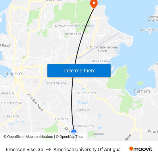 Emerson Rise, 35 to American University Of Antigua map