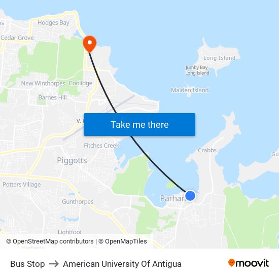 Bus Stop to American University Of Antigua map