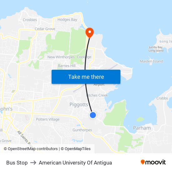 Bus Stop to American University Of Antigua map