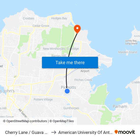 Cherry Lane / Guava Lane to American University Of Antigua map