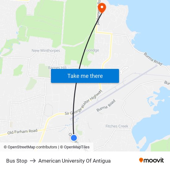 Bus Stop to American University Of Antigua map