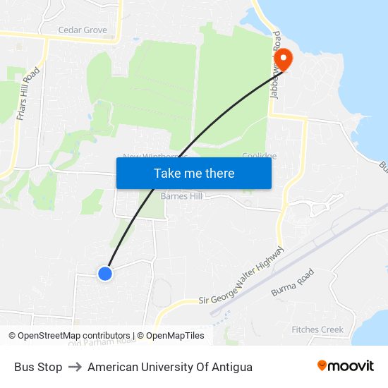 Bus Stop to American University Of Antigua map