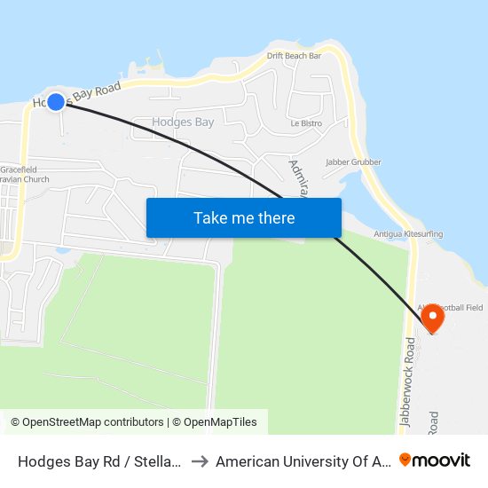 Hodges Bay Rd / Stella Maris to American University Of Antigua map