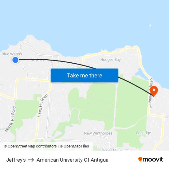 Jeffrey's to American University Of Antigua map