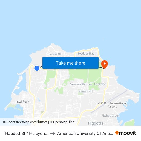 Haeded St / Halcyon Rd to American University Of Antigua map
