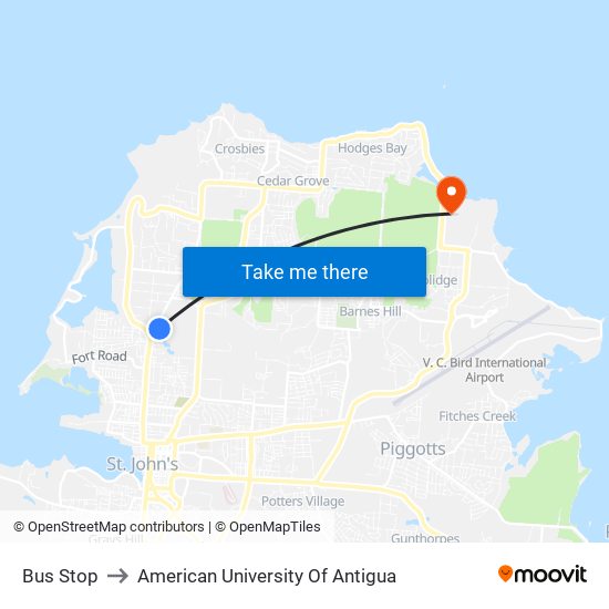 Bus Stop to American University Of Antigua map