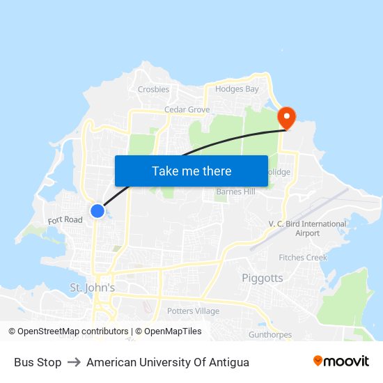 Bus Stop to American University Of Antigua map