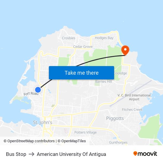 Bus Stop to American University Of Antigua map