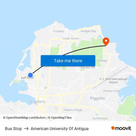 Bus Stop to American University Of Antigua map