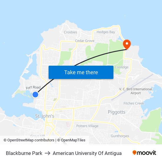 Blackburne Park to American University Of Antigua map