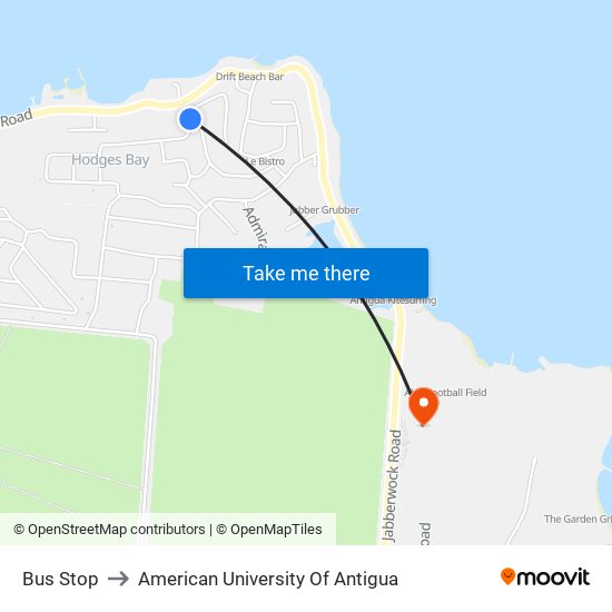 Bus Stop to American University Of Antigua map