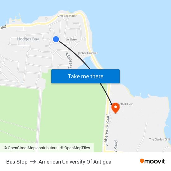 Bus Stop to American University Of Antigua map