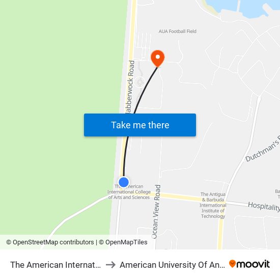The American International to American University Of Antigua map