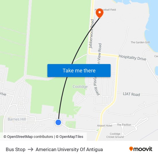 Bus Stop to American University Of Antigua map