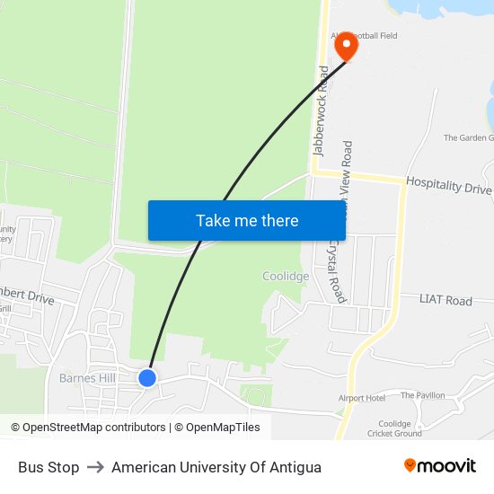 Bus Stop to American University Of Antigua map