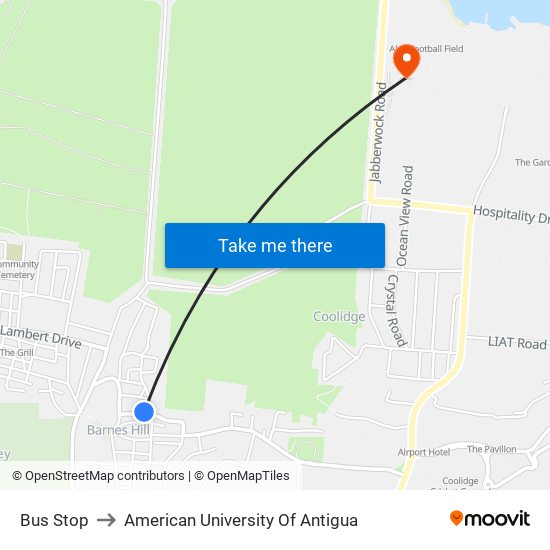 Bus Stop to American University Of Antigua map