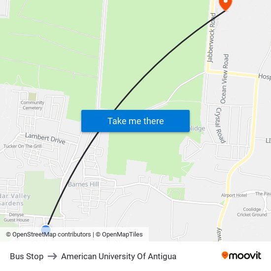 Bus Stop to American University Of Antigua map