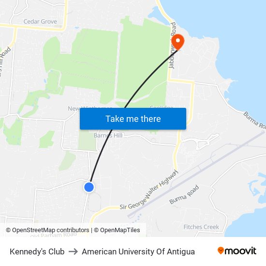 Kennedy's Club to American University Of Antigua map