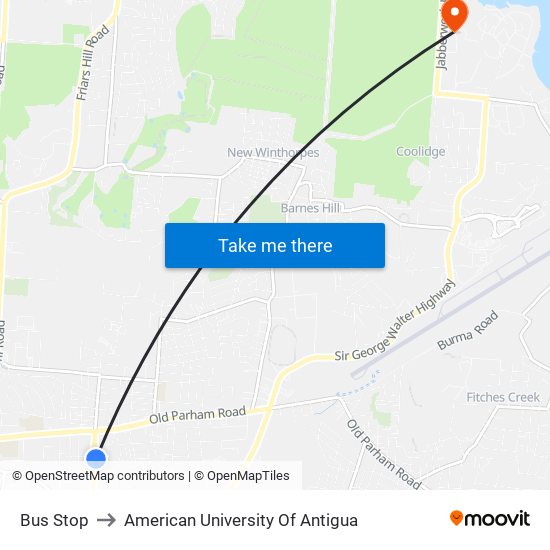 Bus Stop to American University Of Antigua map