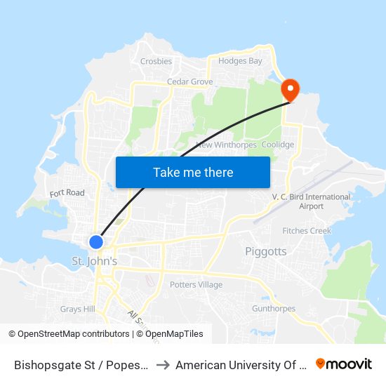 Bishopsgate St / Popeshead St to American University Of Antigua map