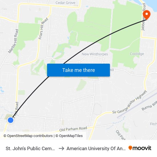 St. John's Public Cemetery to American University Of Antigua map