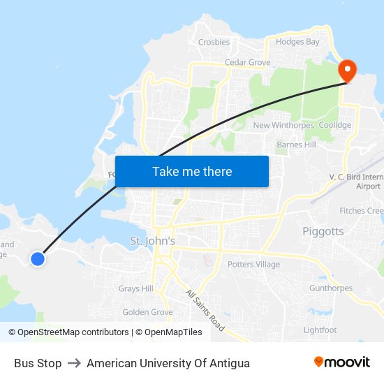 Bus Stop to American University Of Antigua map