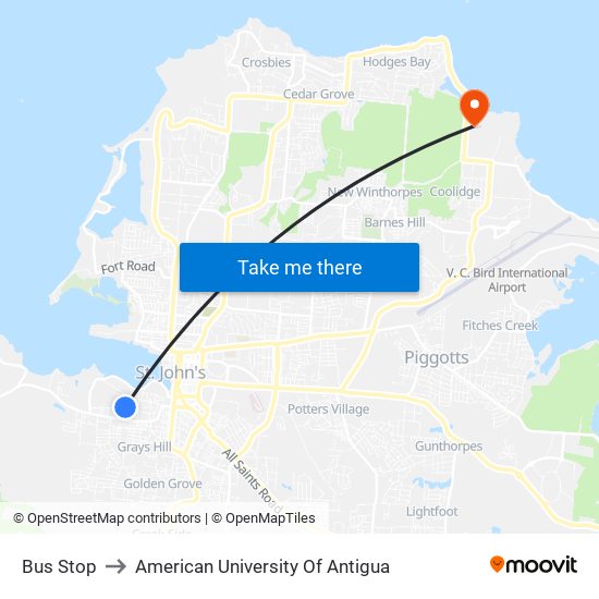 Bus Stop to American University Of Antigua map