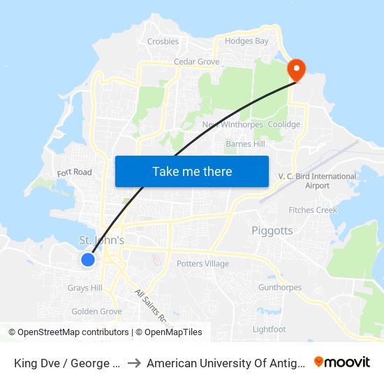 King Dve / George St to American University Of Antigua map