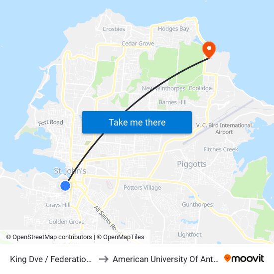 King Dve / Federation Rd to American University Of Antigua map